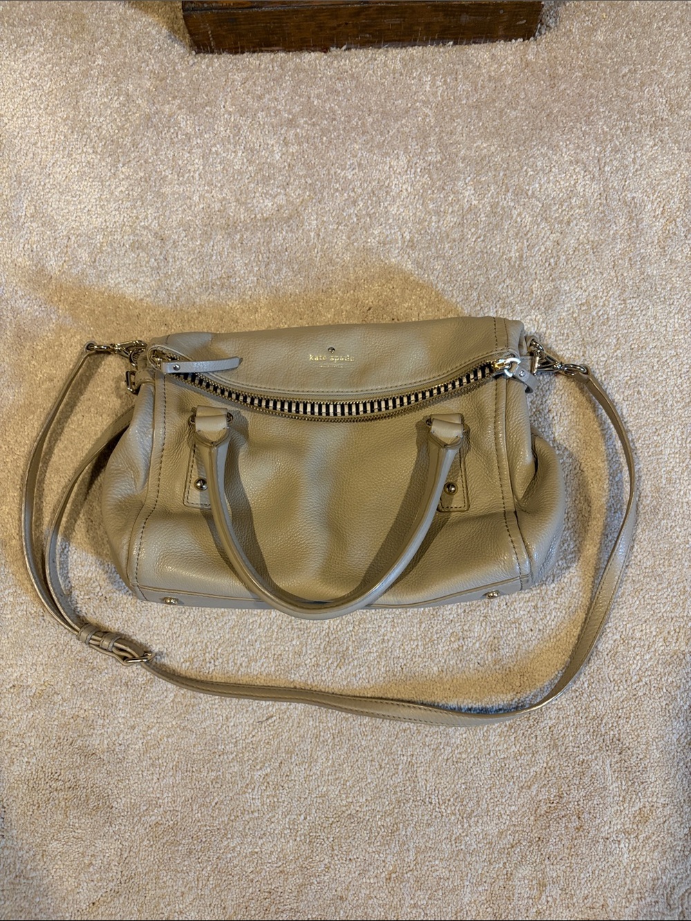 kate spade Pebbled Leather Shoulder Satchel in Taupe